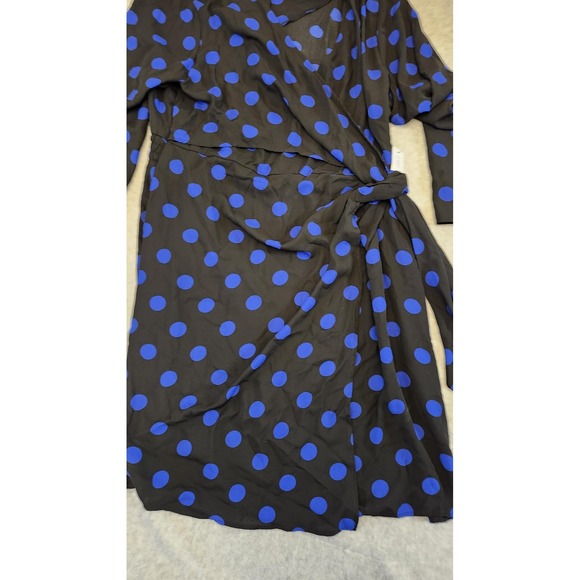 Emma & Michele Dress Womens XL Black Blue Polka Dot Long Sleeve Wrap New - Picture 7 of 12